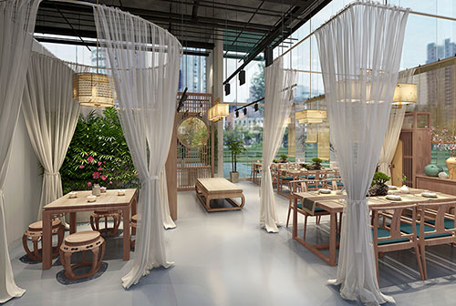 酒泉200平禅意中式风格奶茶咖啡店装修设计效果图