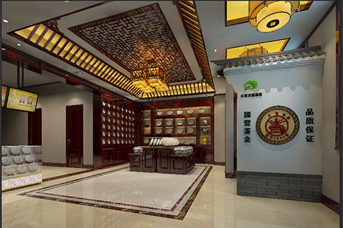 酒泉古朴典雅的中式茶叶店大堂设计效果图