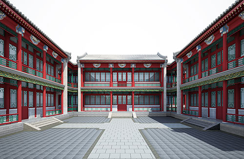 酒泉北京四合院设计古建筑鸟瞰图展示